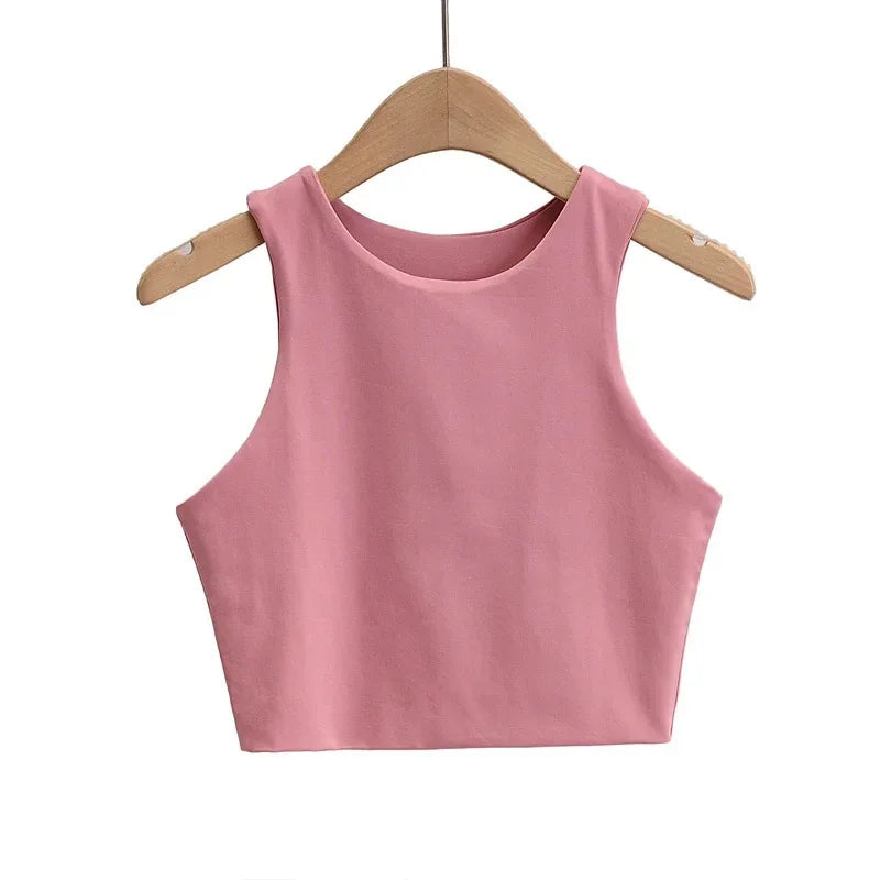 Sexy Slim Tops O-neck Sleeveless Double Nylon Tank Tops 6 Colors