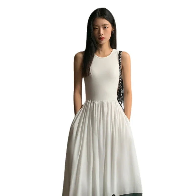 Women Chic A-Line Midi Dresses Female Bodycon Elegant Black White