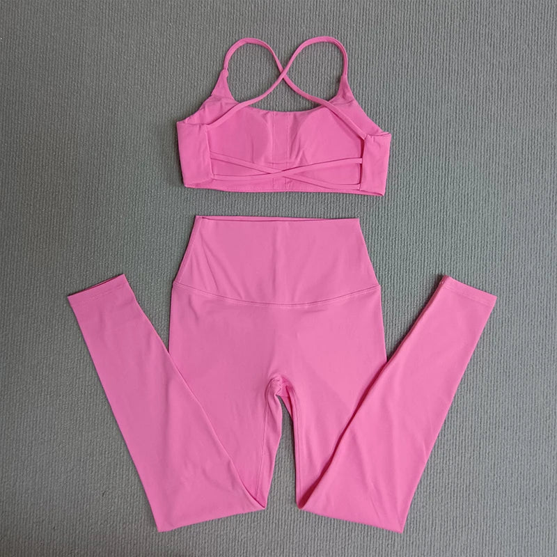 2 Pcs Gym Set Sweat Bra Tops Compression Leggings