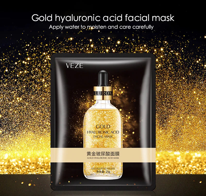 10pcs 24K Gold Hyaluronic Acid Face Mask Firming Moisturizing