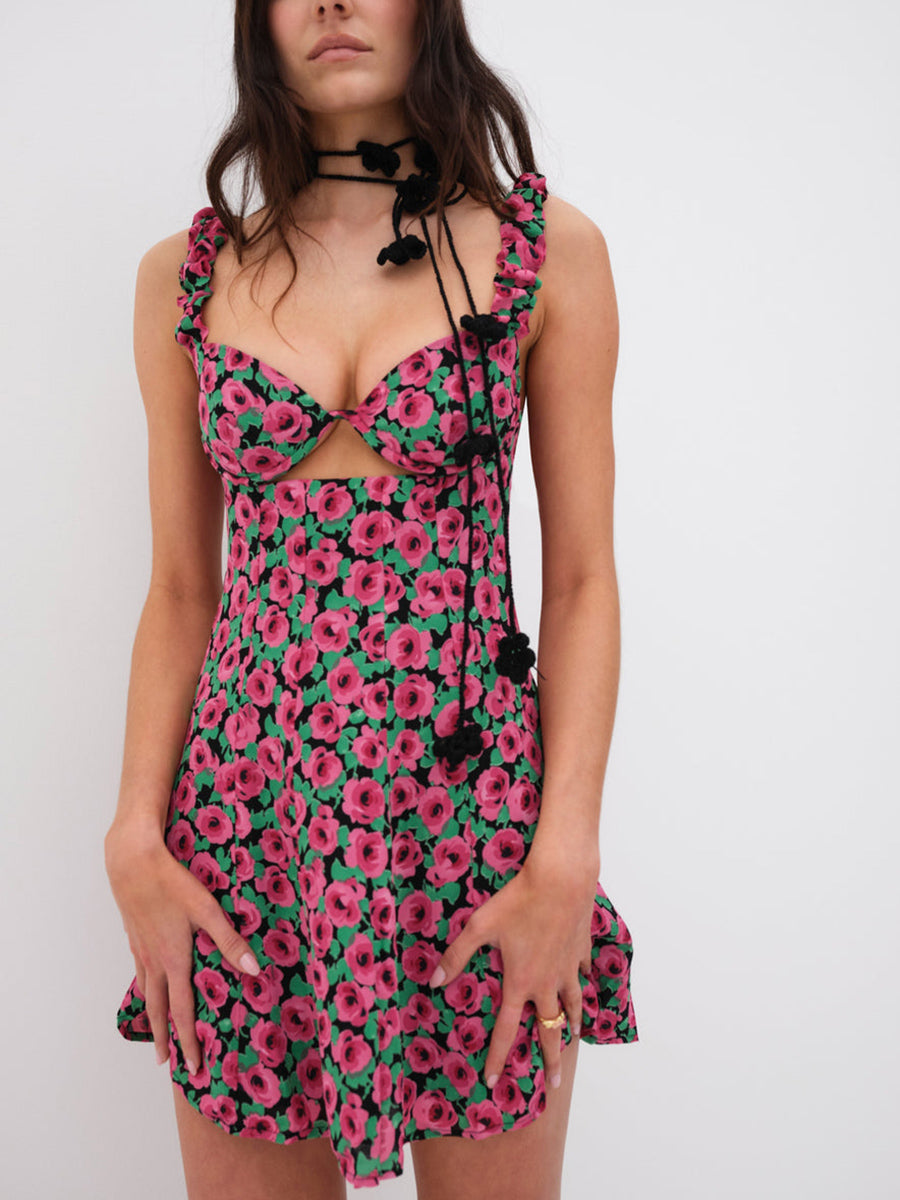 Mini Dress Sleeveless Sweetheart Neck Cutout Floral Print A-Line Dress Short Tank Dress