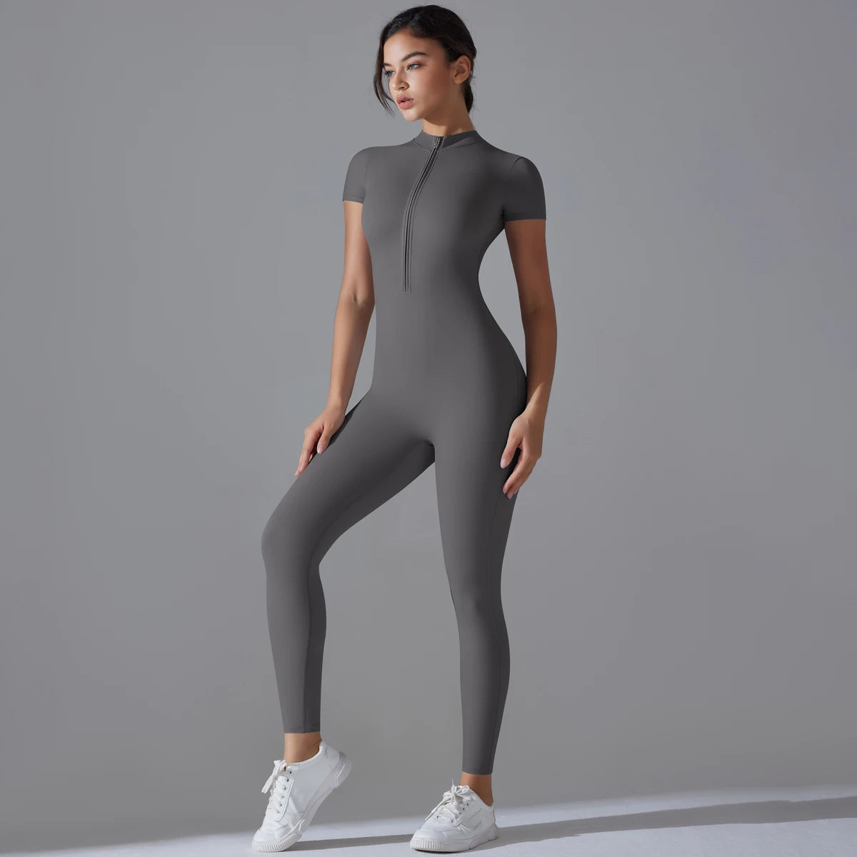 Yoga Set Jumpsuits One-Piece Suit Zipper Short Sleeve