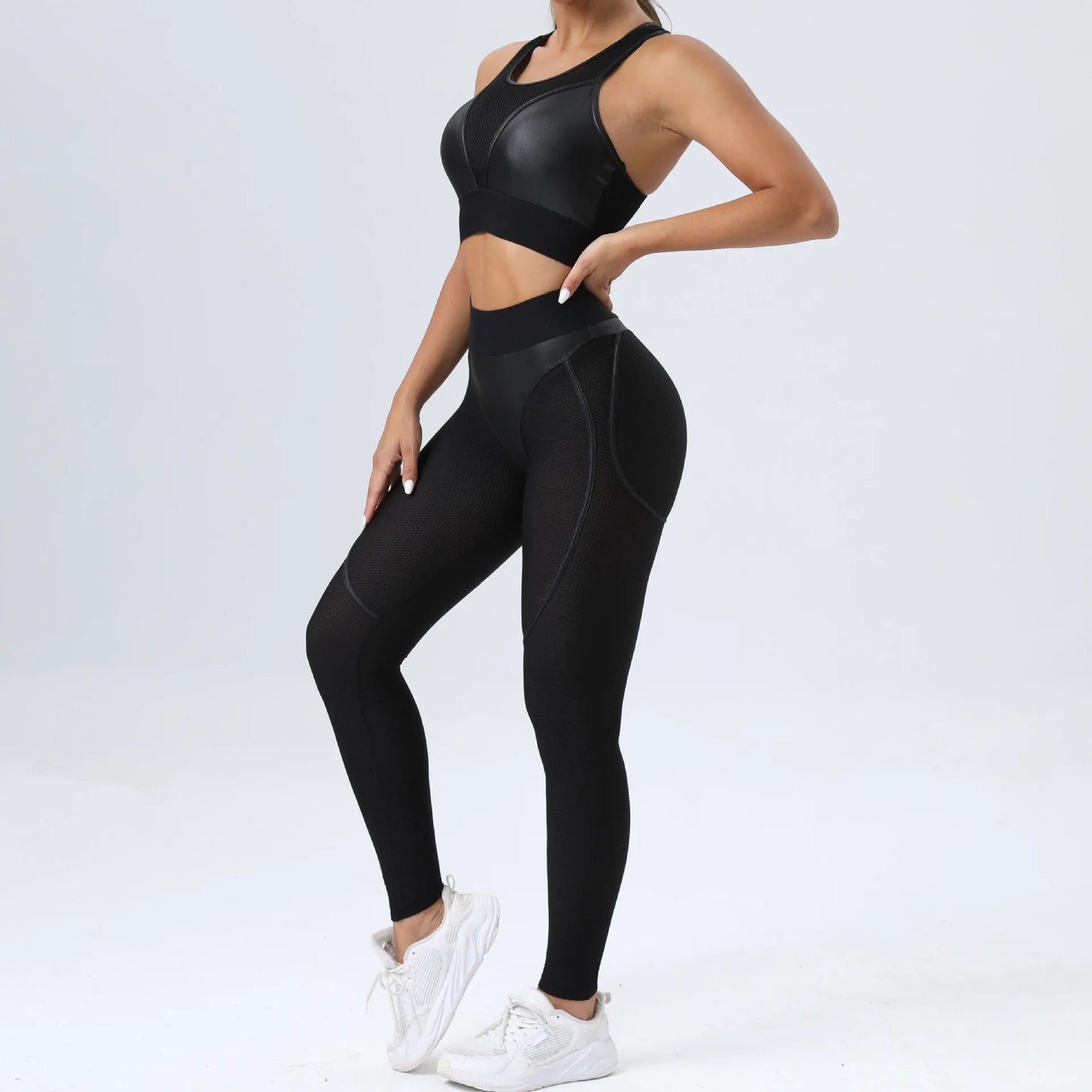 Patchwork Suit for Fitness Elastic Breathable Sport Set