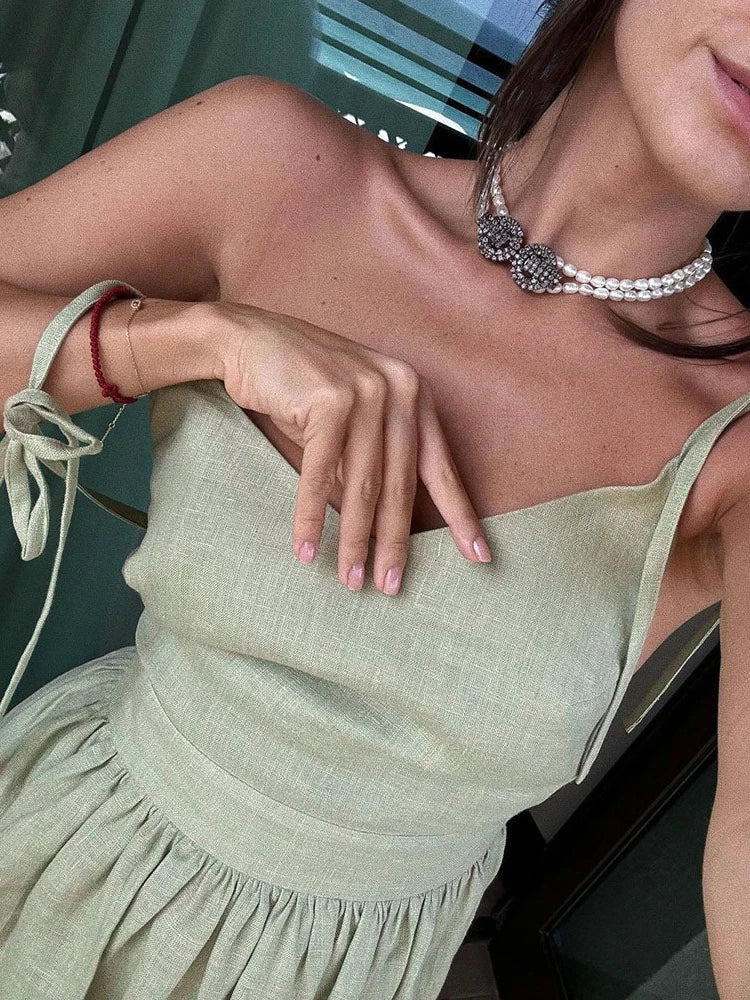 Casual Solid Color Long Dresses Sexy Backless Party Pleated Dress