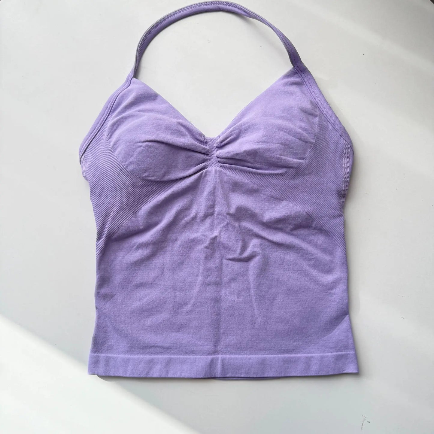 Strappy Yoga Top - Backless Built-in Bra & Removable Cups for Running