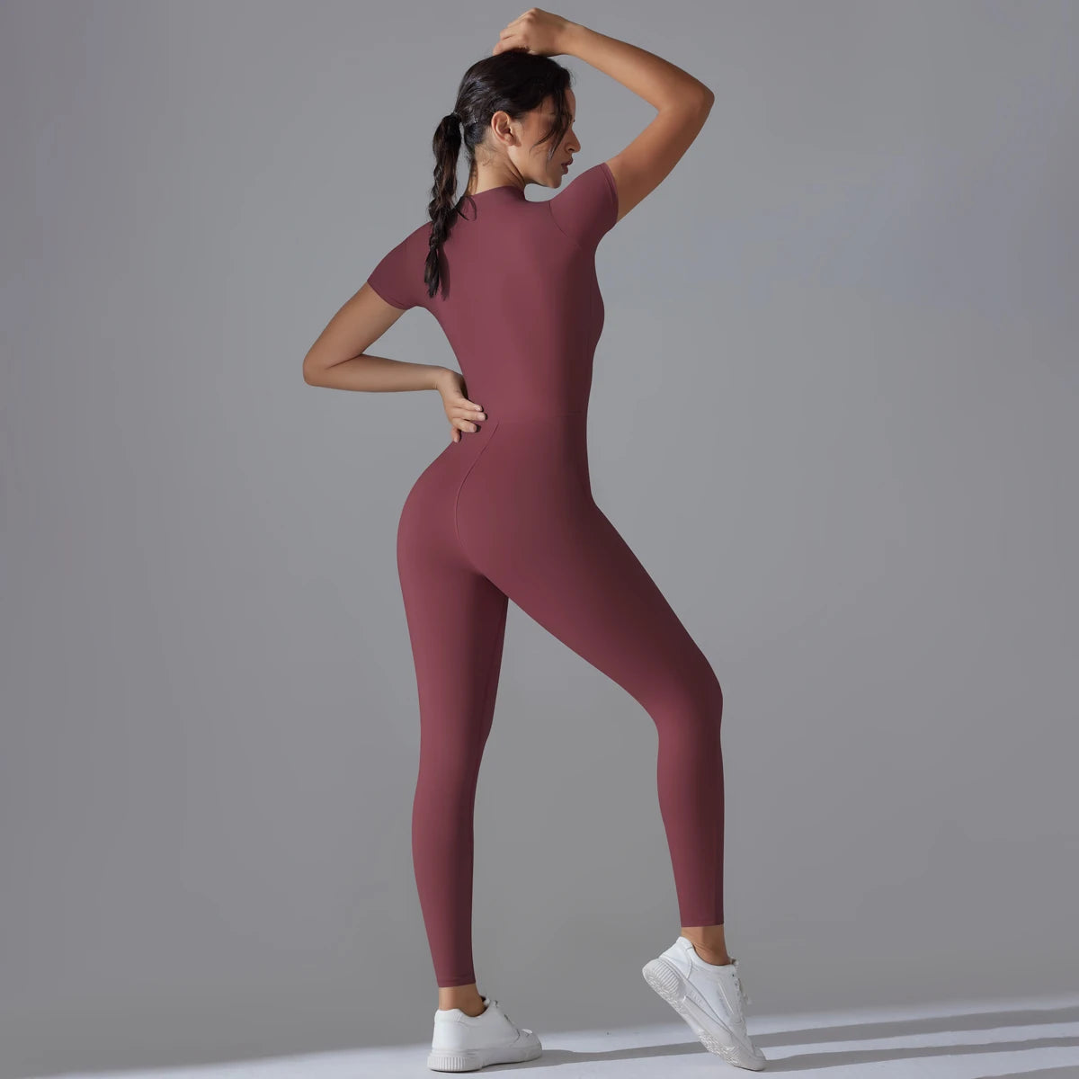 Yoga Set Jumpsuits One-Piece Suit Zipper Short Sleeve