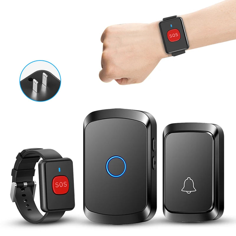 Wireless Elderly Caregiver Pager SOS Call Button Watch Wireless Doorbell