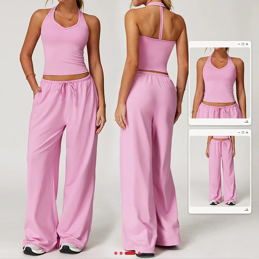 Set 2 Pieces Wide leg straight pants Tracksuit Sports Tank Top