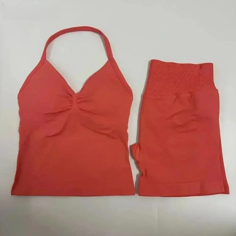 Yoga 2-piece Lace-up Tops and Shorts