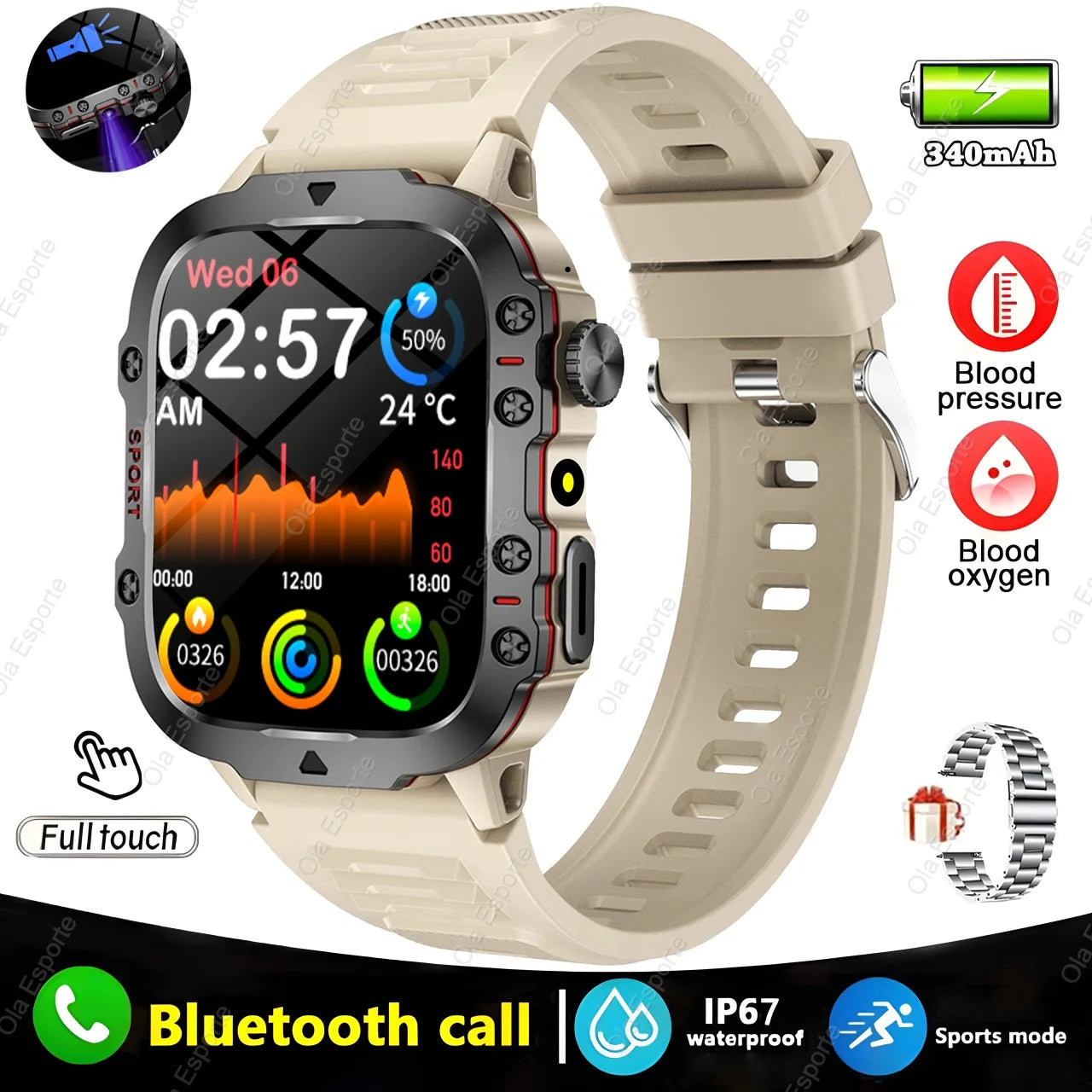 Military Smart Watch Men Outdoor Sports Fitness Tracker