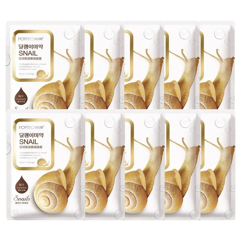 10pcs Snail Moisturizing Face Sheet Masks