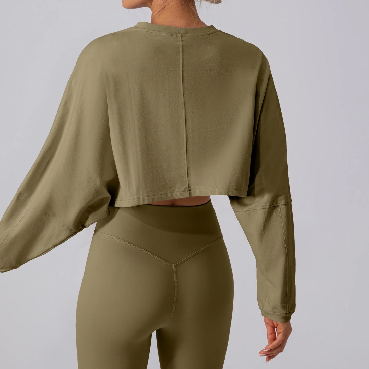 Women Sports Crop Top Long Sleeve T-Shirts Yoga Loose Tops