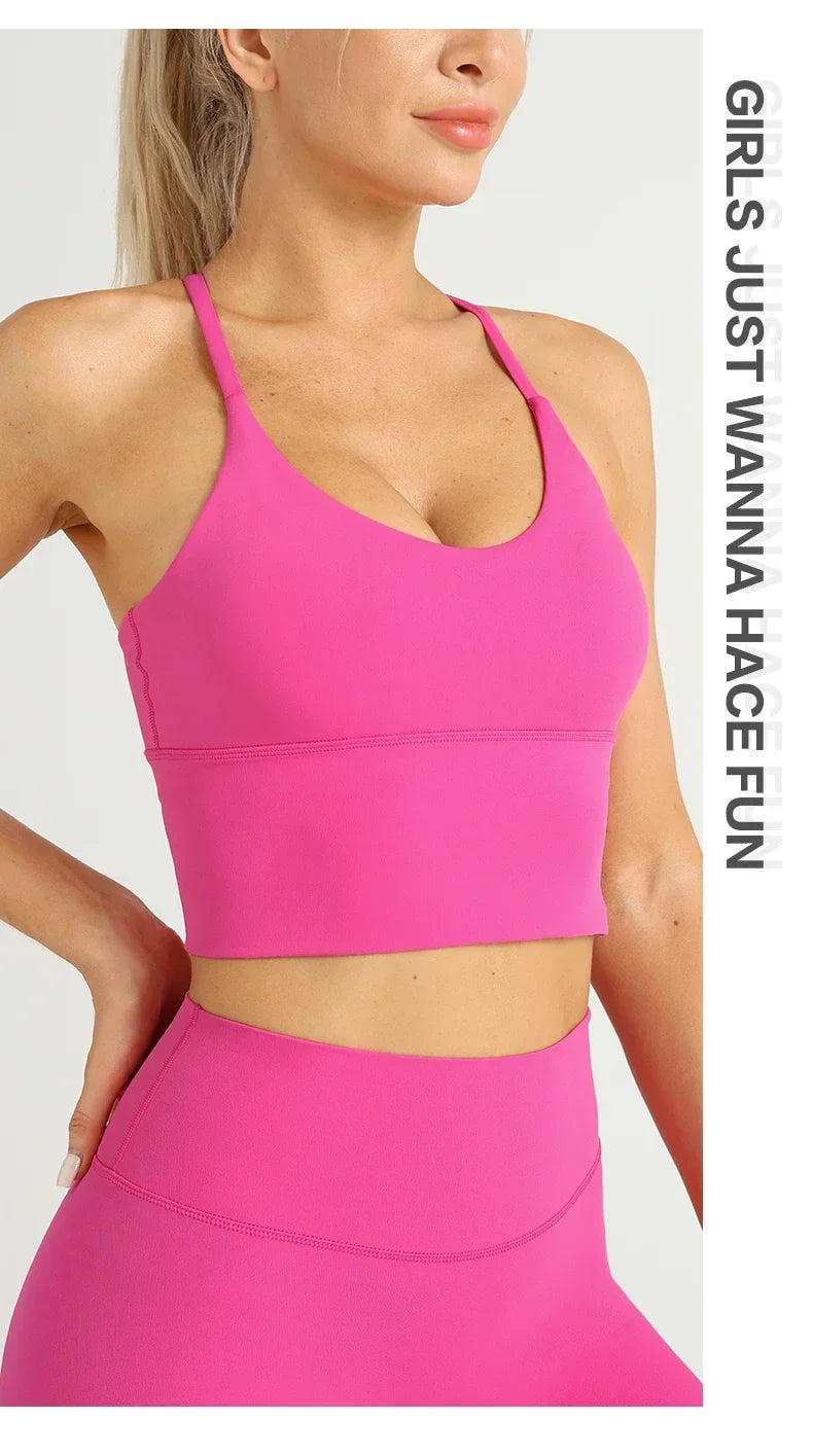 Solid Color Sexy Cross Back Y shape Sports Bra Fitness Sling