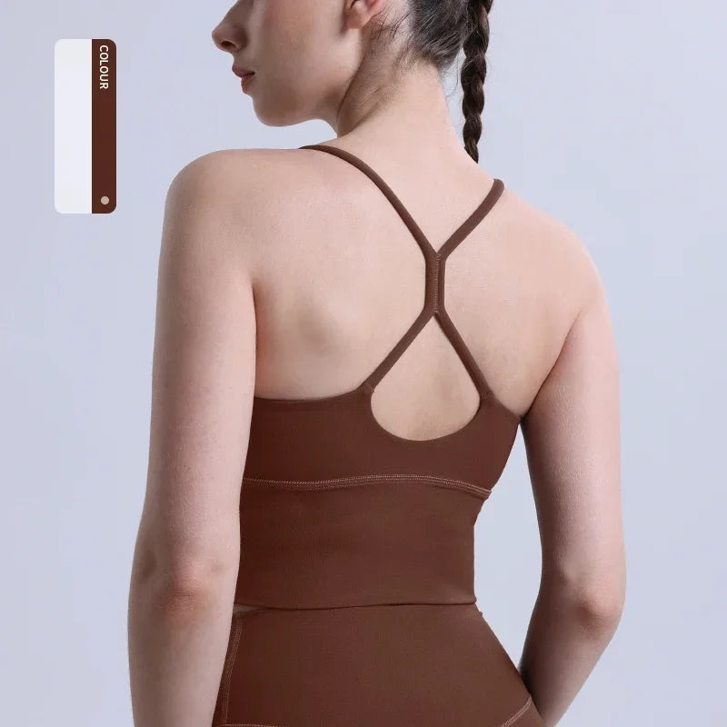 Solid Color Sexy Cross Back Y shape Sports Bra Fitness Sling