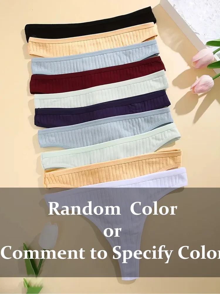 6Pcs/Set Women Cotton Thongs Panties Low Rise G-String