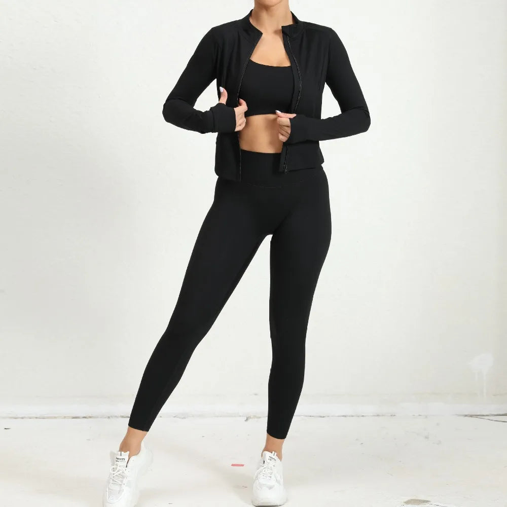 2 Pcs Gym Set Jacket With Matching Leggings