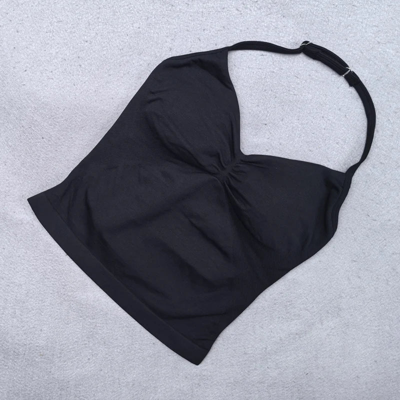 Adjustable Strappy Gym Top Backless Scrunch Bra Removable Cups