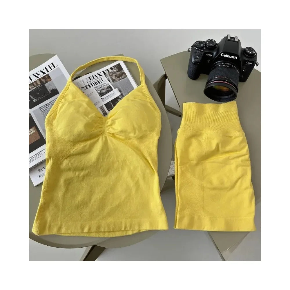 Yoga 2-piece Lace-up Tops and Shorts