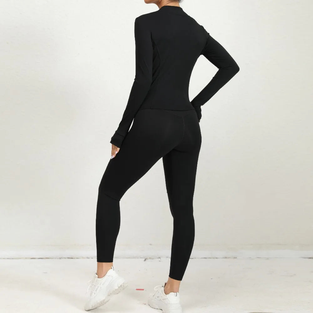 2 Pcs Gym Set Jacket With Matching Leggings