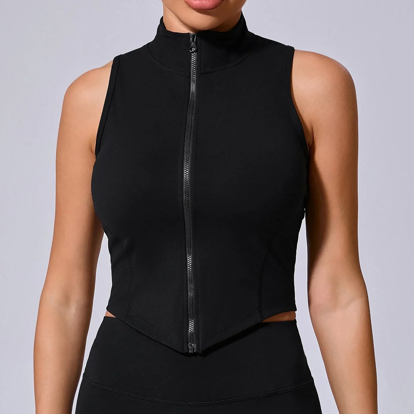 Sleeveless Zipper Sporty Crop Top Breathable, Quick Dry
