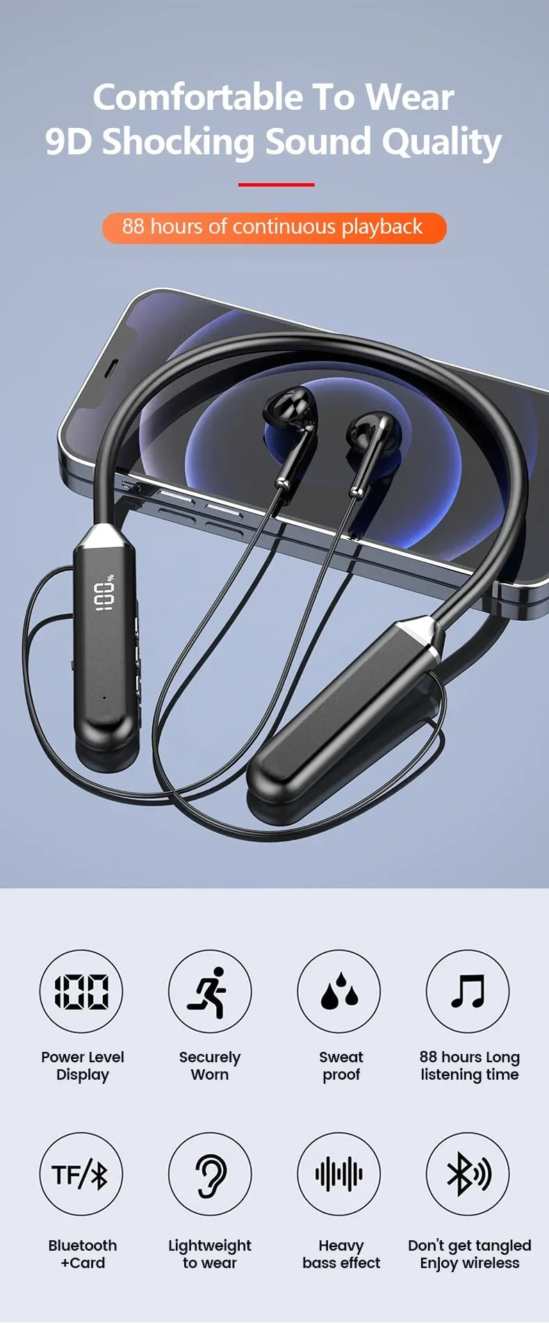 Wireless Headphone Neckband Earphone audiphones Bluetooth