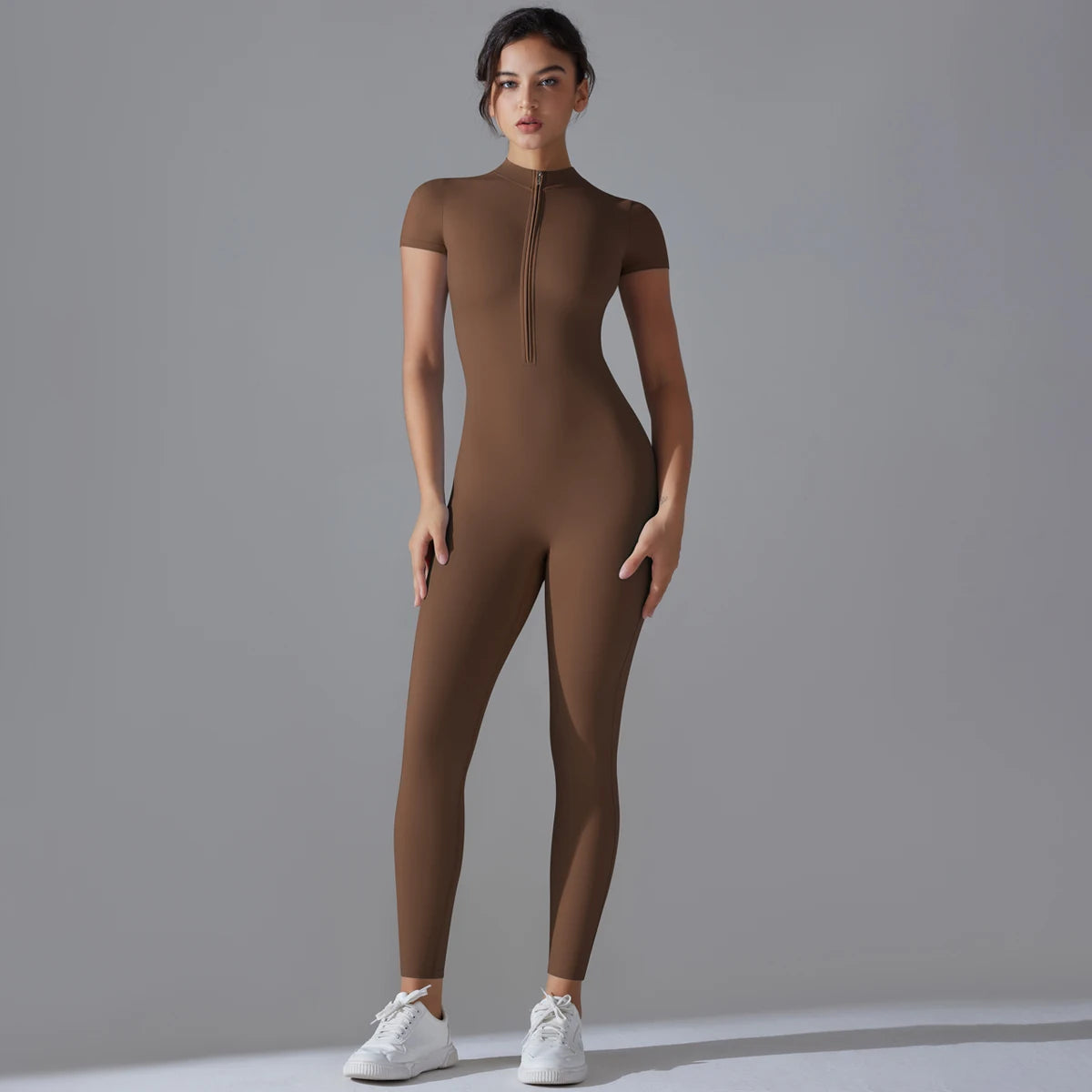 Yoga Set Jumpsuits One-Piece Suit Zipper Short Sleeve