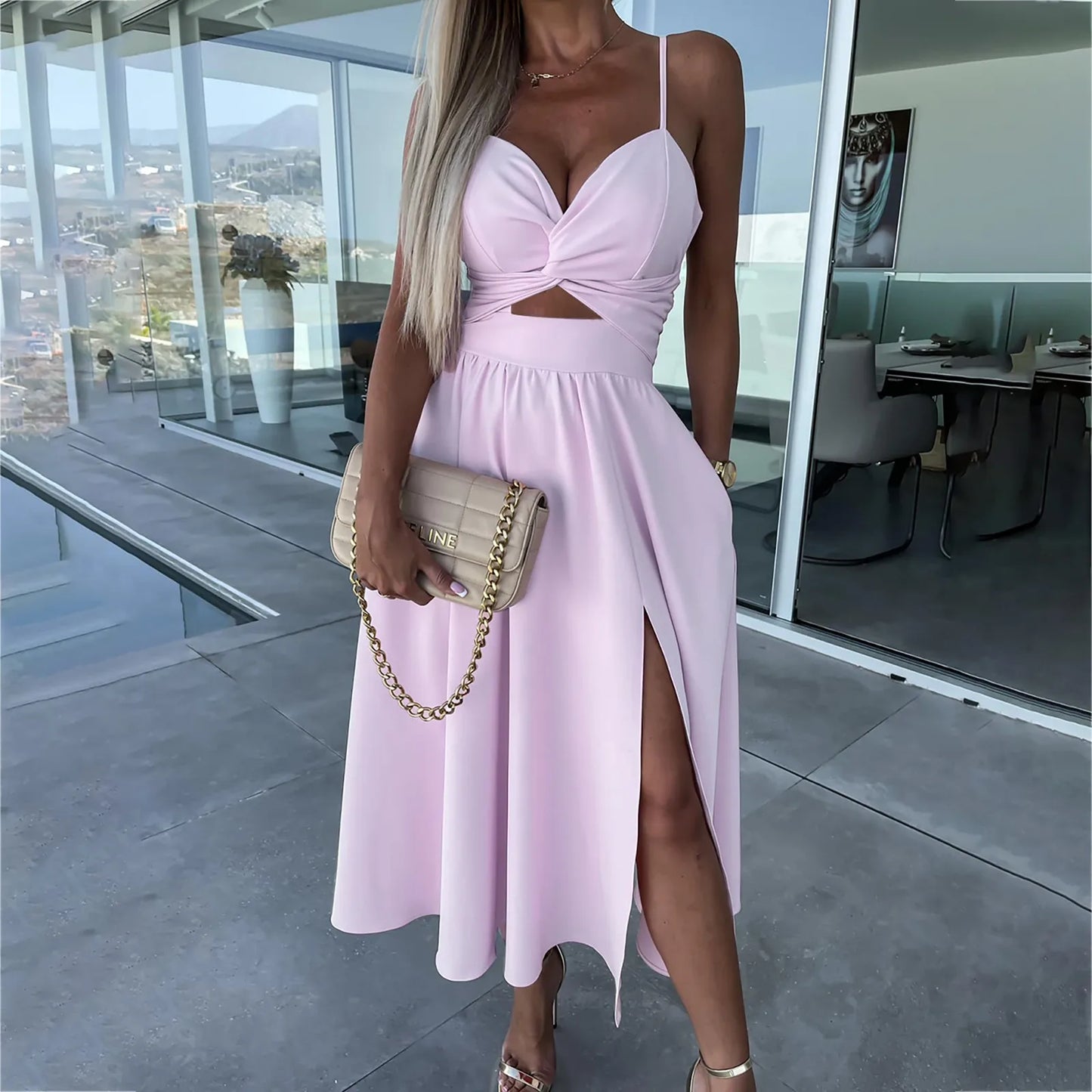sexy party dresses V-Neck Big Swing Slimming Backless Sleeveless