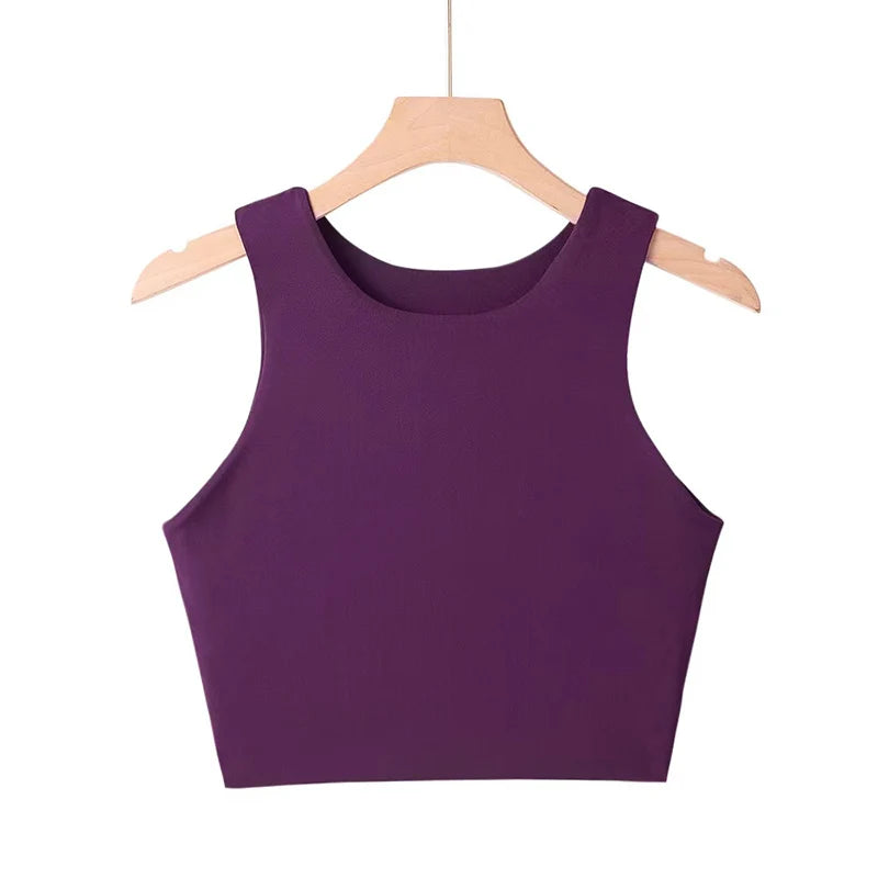 Sexy Slim Tops O-neck Sleeveless Double Nylon Tank Tops 6 Colors