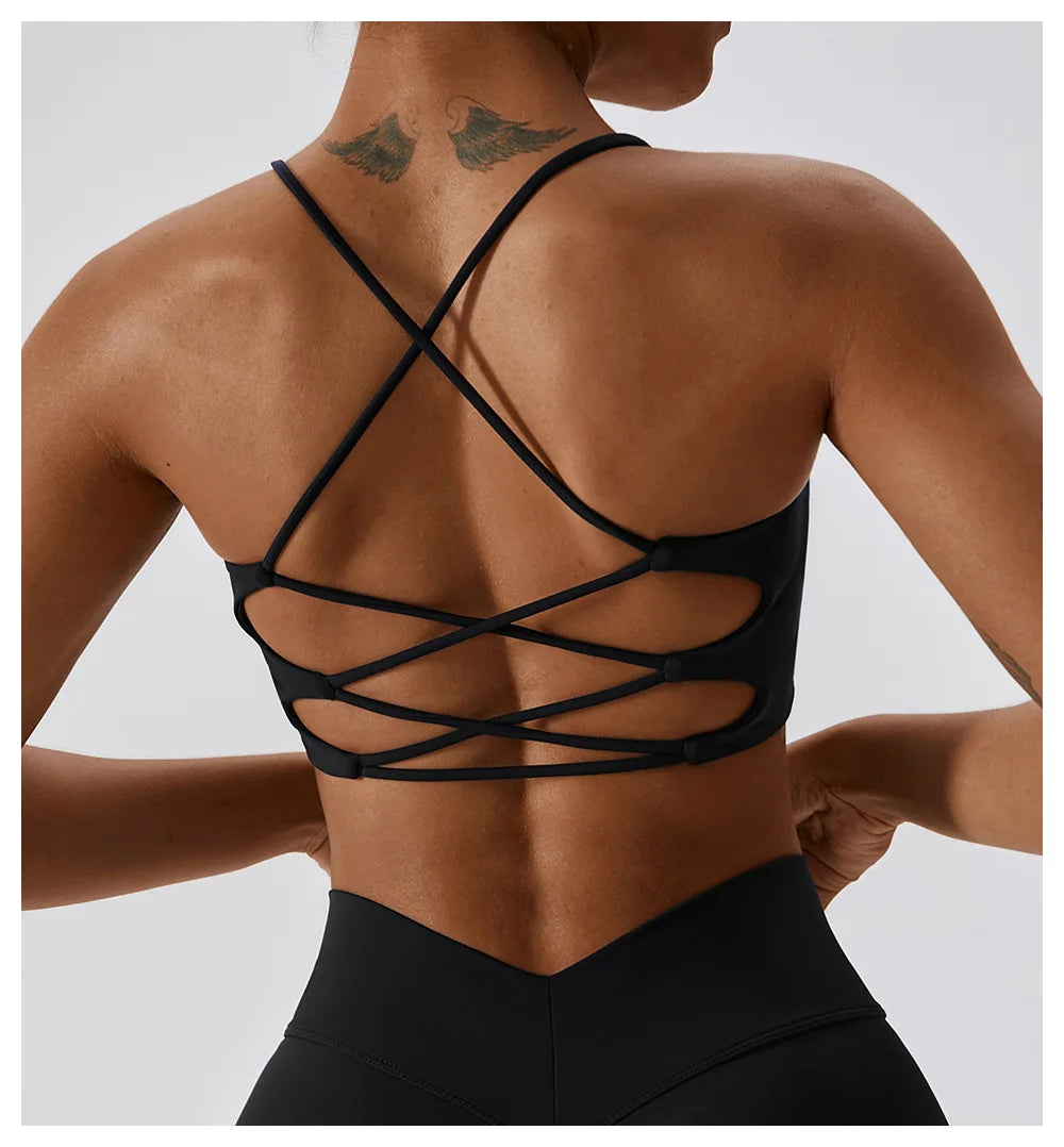 U-Shaped Multi-Strap Cross Back Sports Bra Top