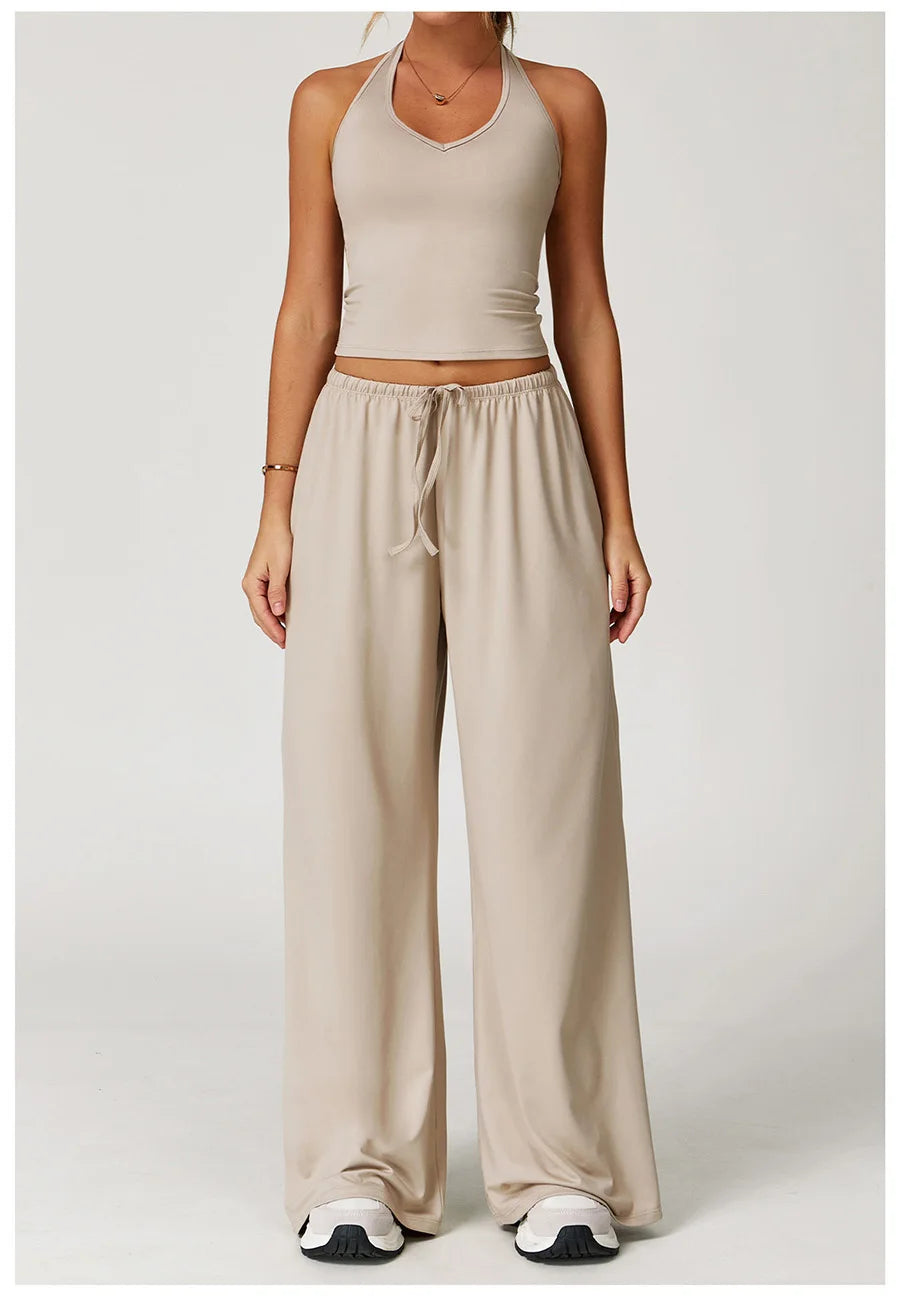 Set 2 Pieces Wide leg straight pants Tracksuit Sports Tank Top