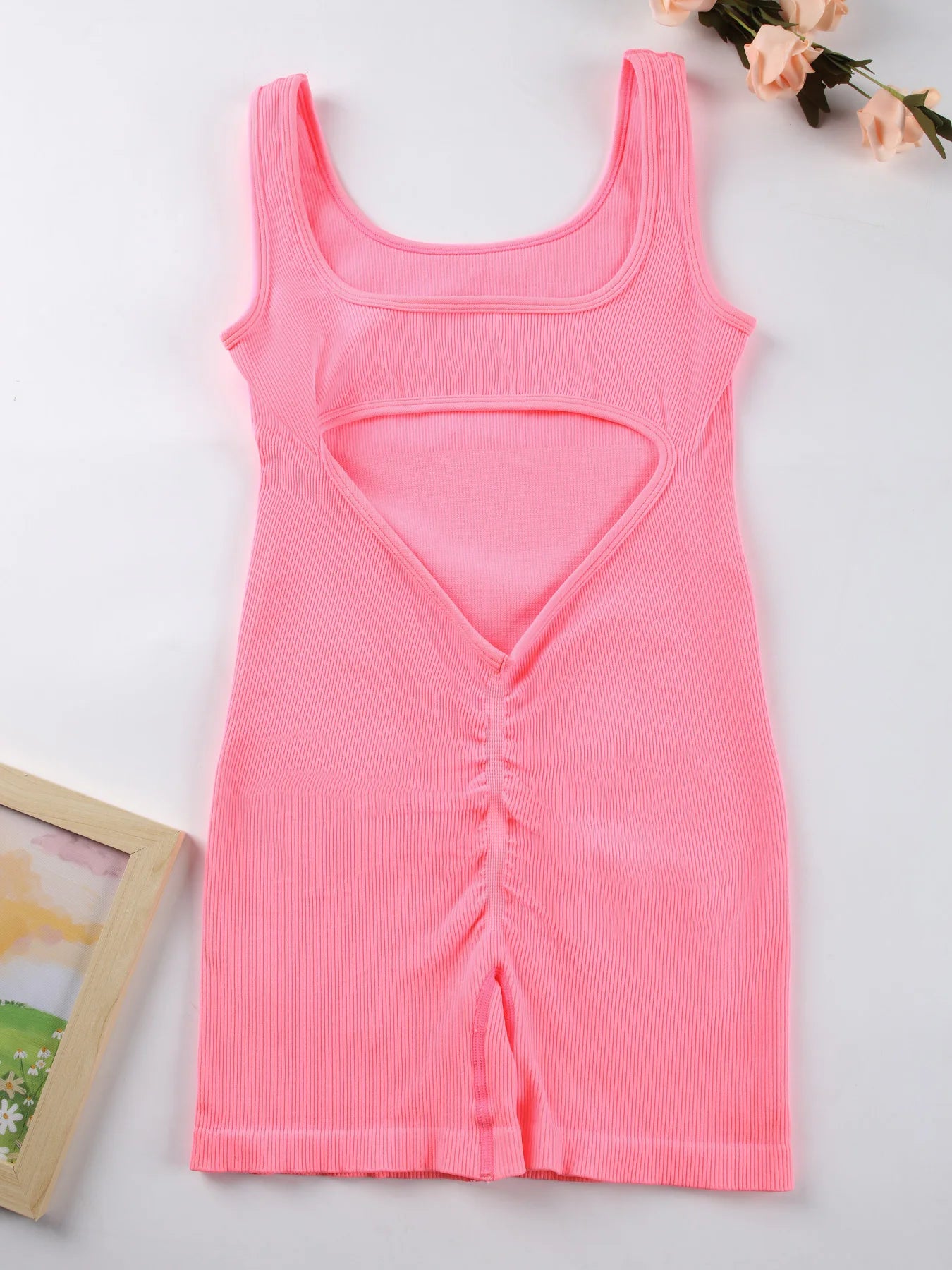 1PCS Backless Yoga Suit U Neck Sleeveless Without Bust Pads