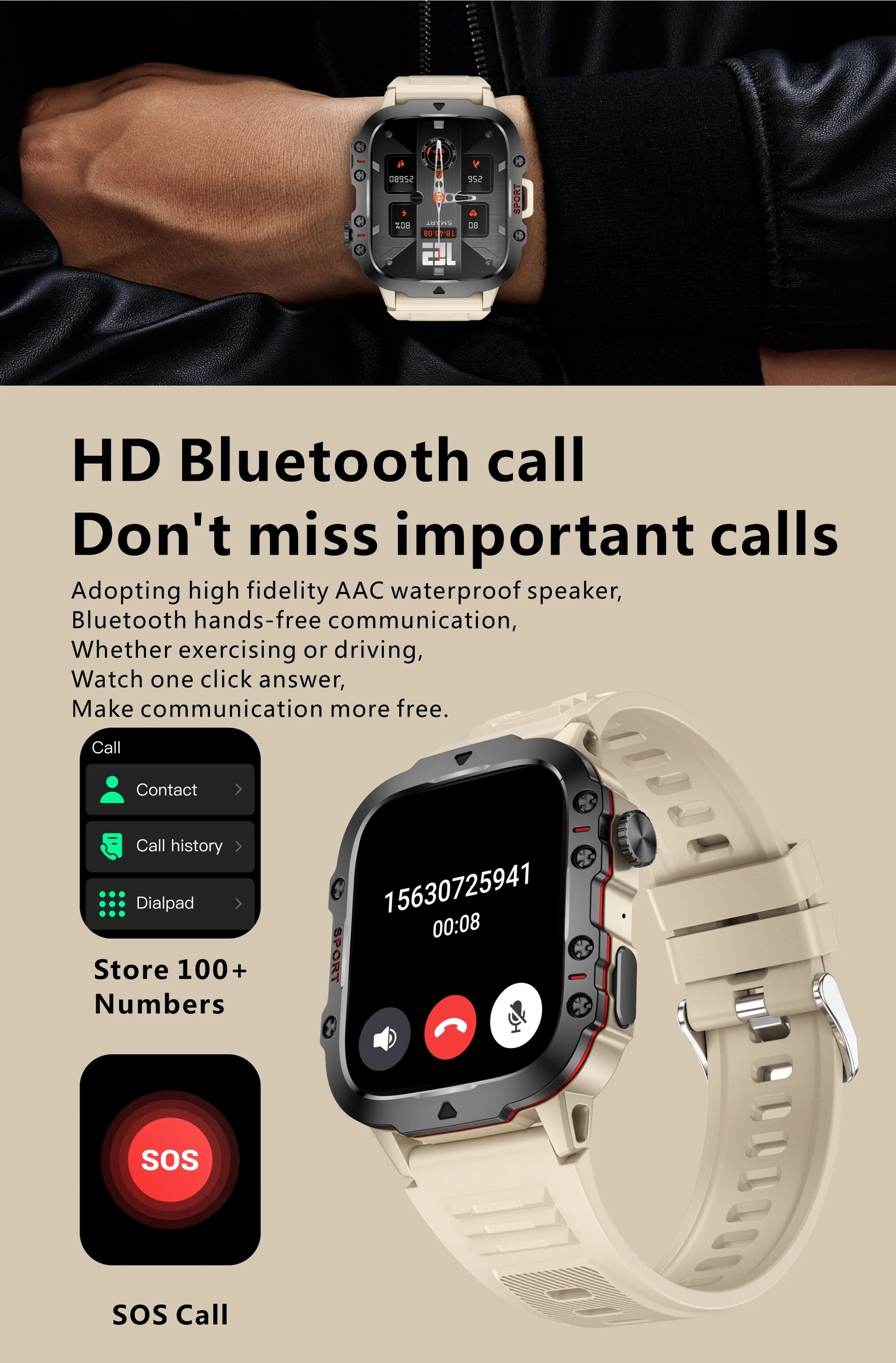Original Men Smart Watch Bluetooth Call Fitness Clock 3ATM IP68 Swim Waterproof Sports Smartwatch
