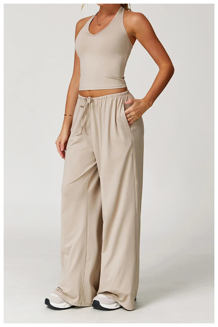 Set 2 Pieces Wide leg straight pants Tracksuit Sports Tank Top