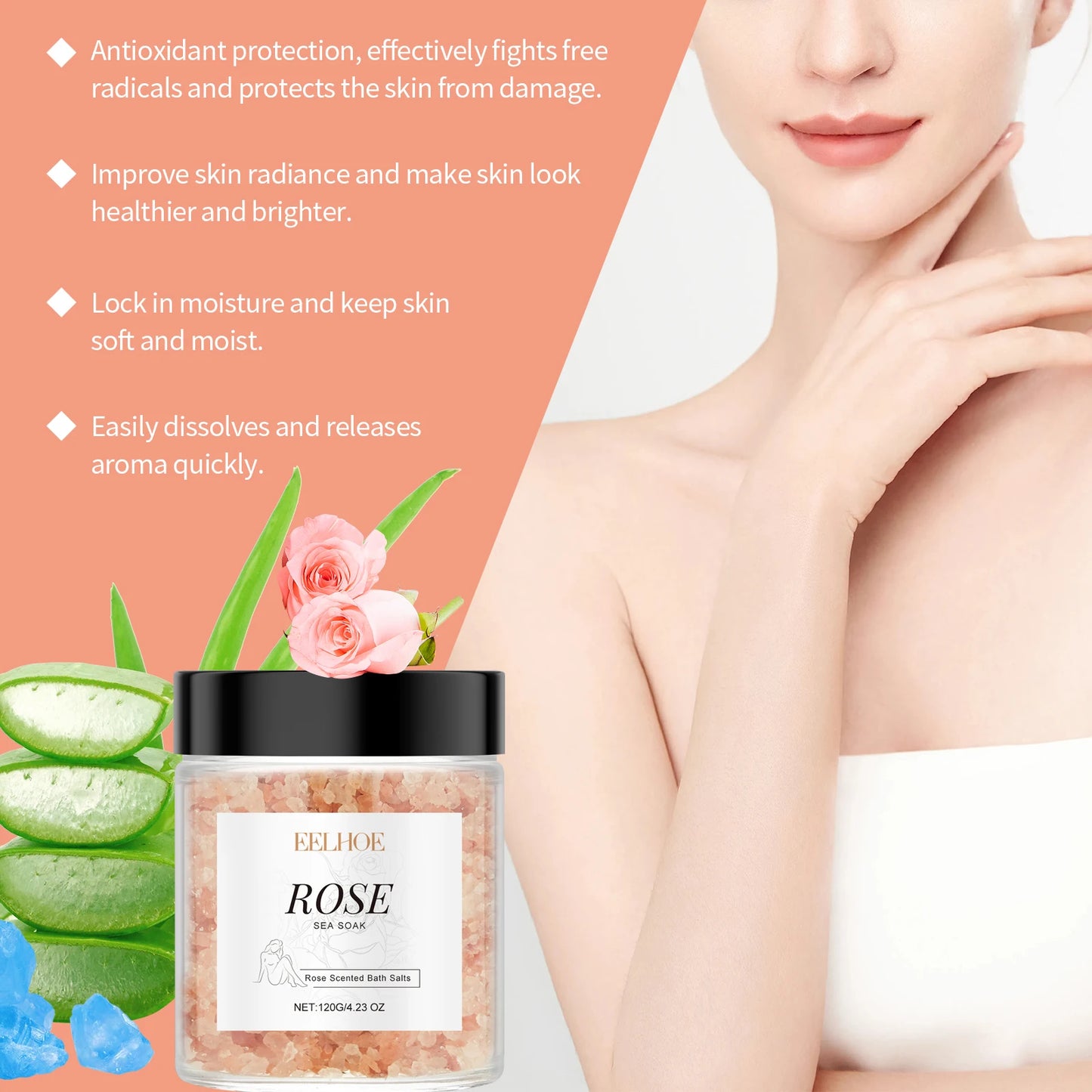 Rose Bath Salts Exfoliating Stress Relief Body Care