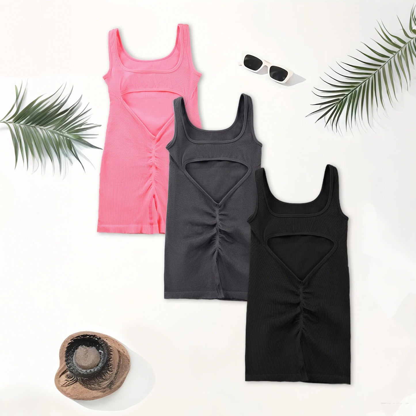 1PCS Backless Yoga Suit U Neck Sleeveless Without Bust Pads
