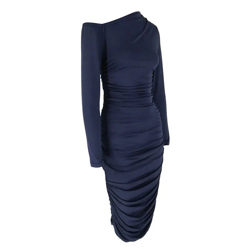 Long Sleeves Folds Dresses Bodycon Solid Sexy