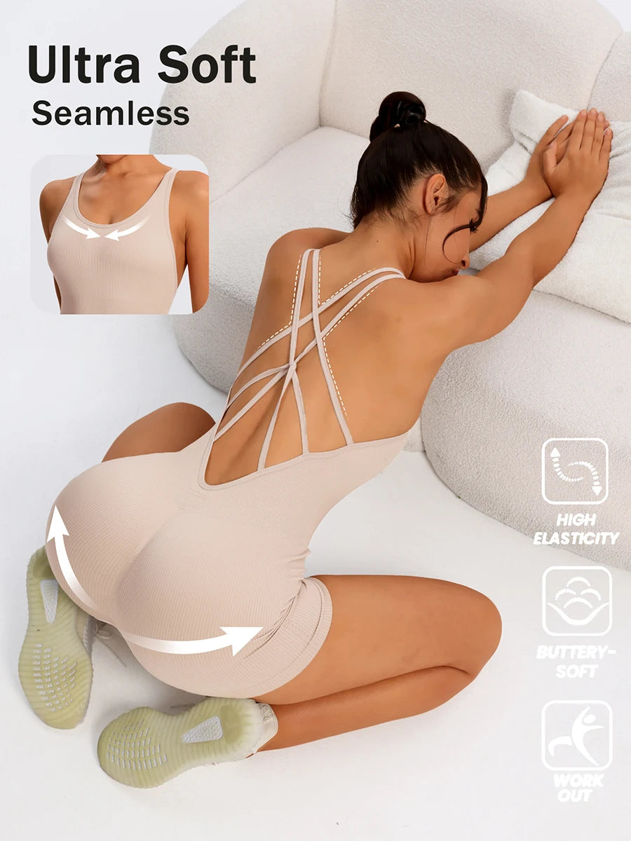 Seamless Sculpting Bodysuit Combi-pants Fitness Overalls Shorts