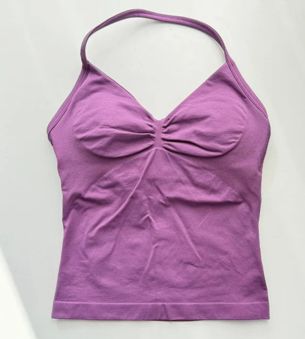 Strappy Yoga Top - Backless Built-in Bra & Removable Cups for Running