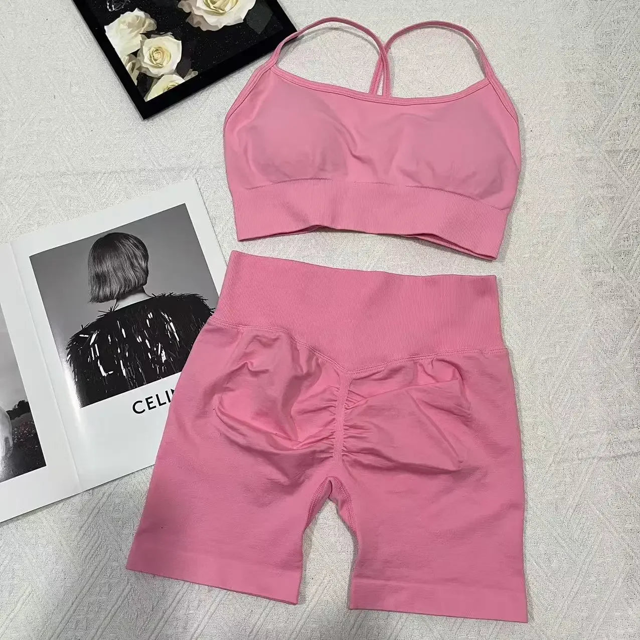 2 Women's Yoga Suits Sports Bra with Impact Shorts