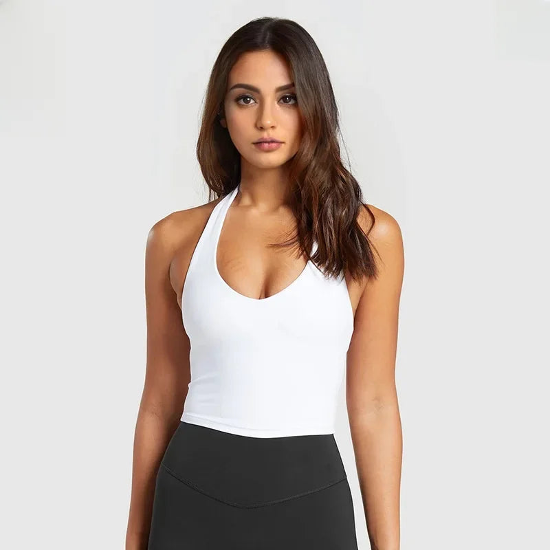 Women's Sports Halter Neck Tank Top; Shockproof Anti-sagging Back