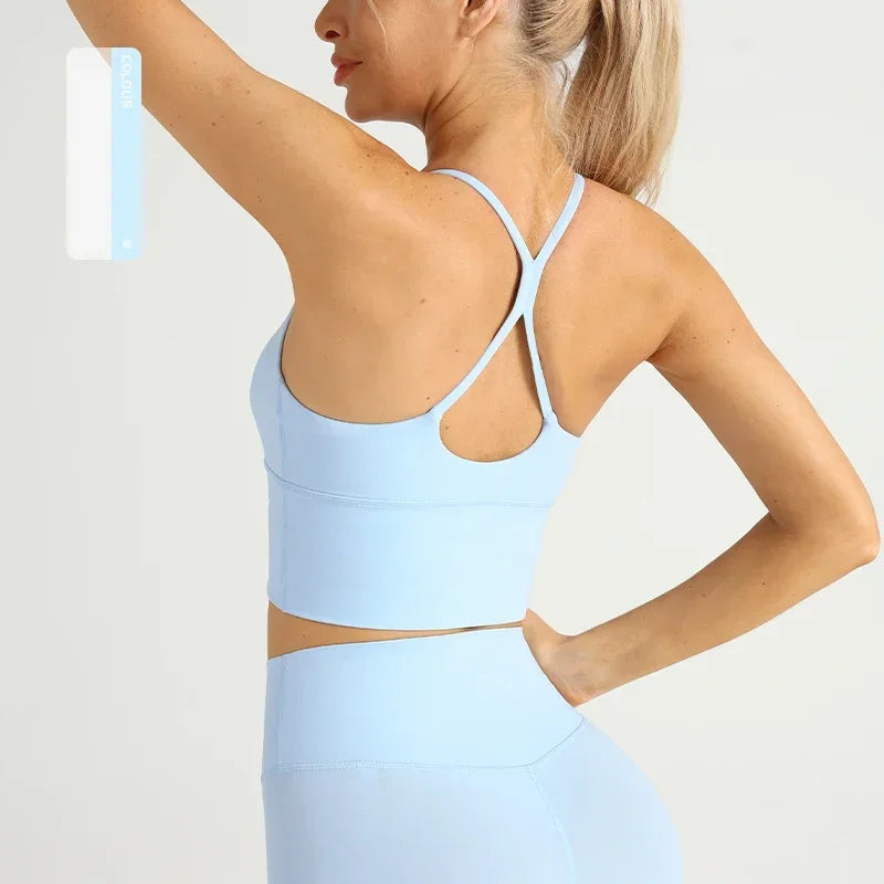 Solid Color Sexy Cross Back Y shape Sports Bra Fitness Sling