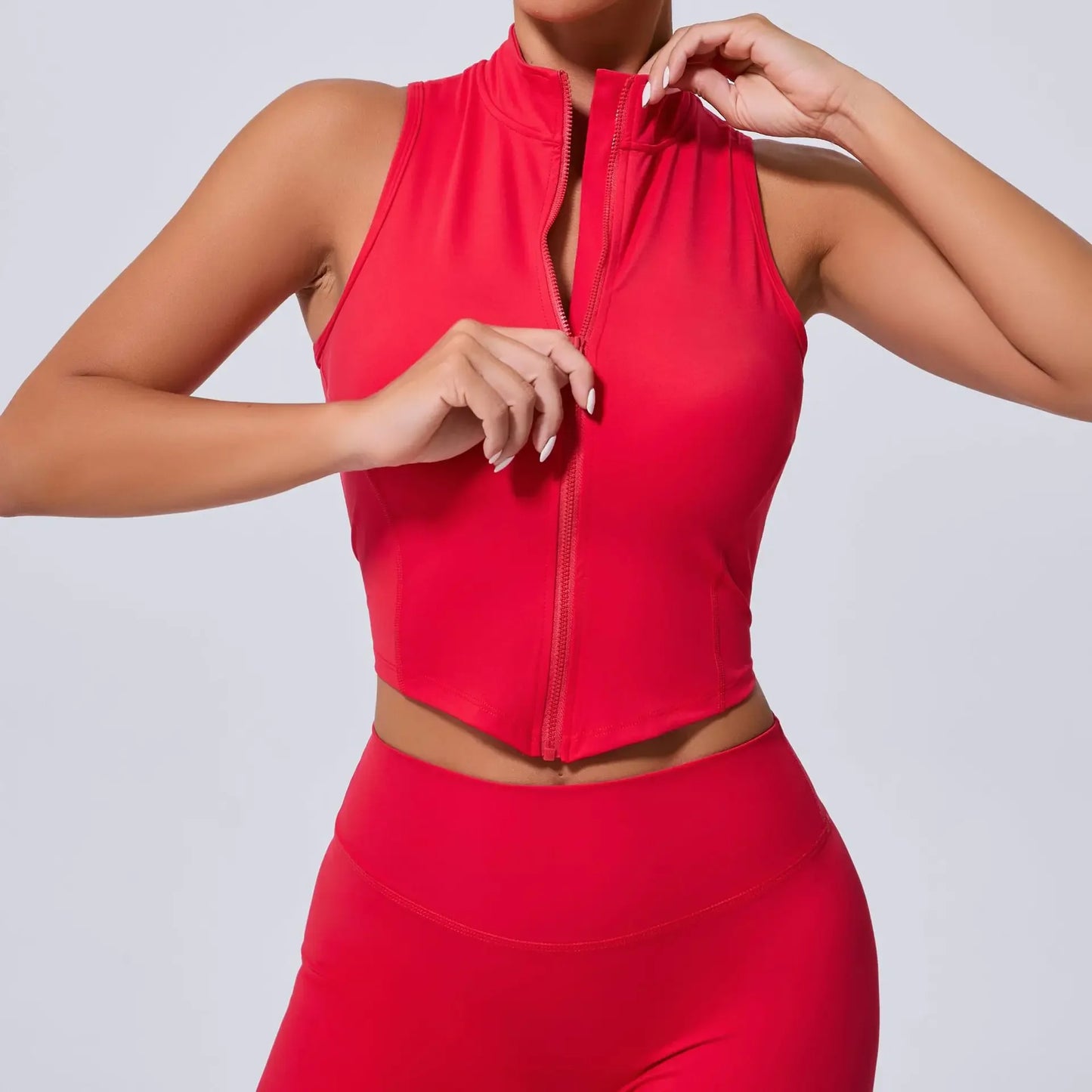 Sleeveless Zipper Sporty Crop Top Breathable, Quick Dry