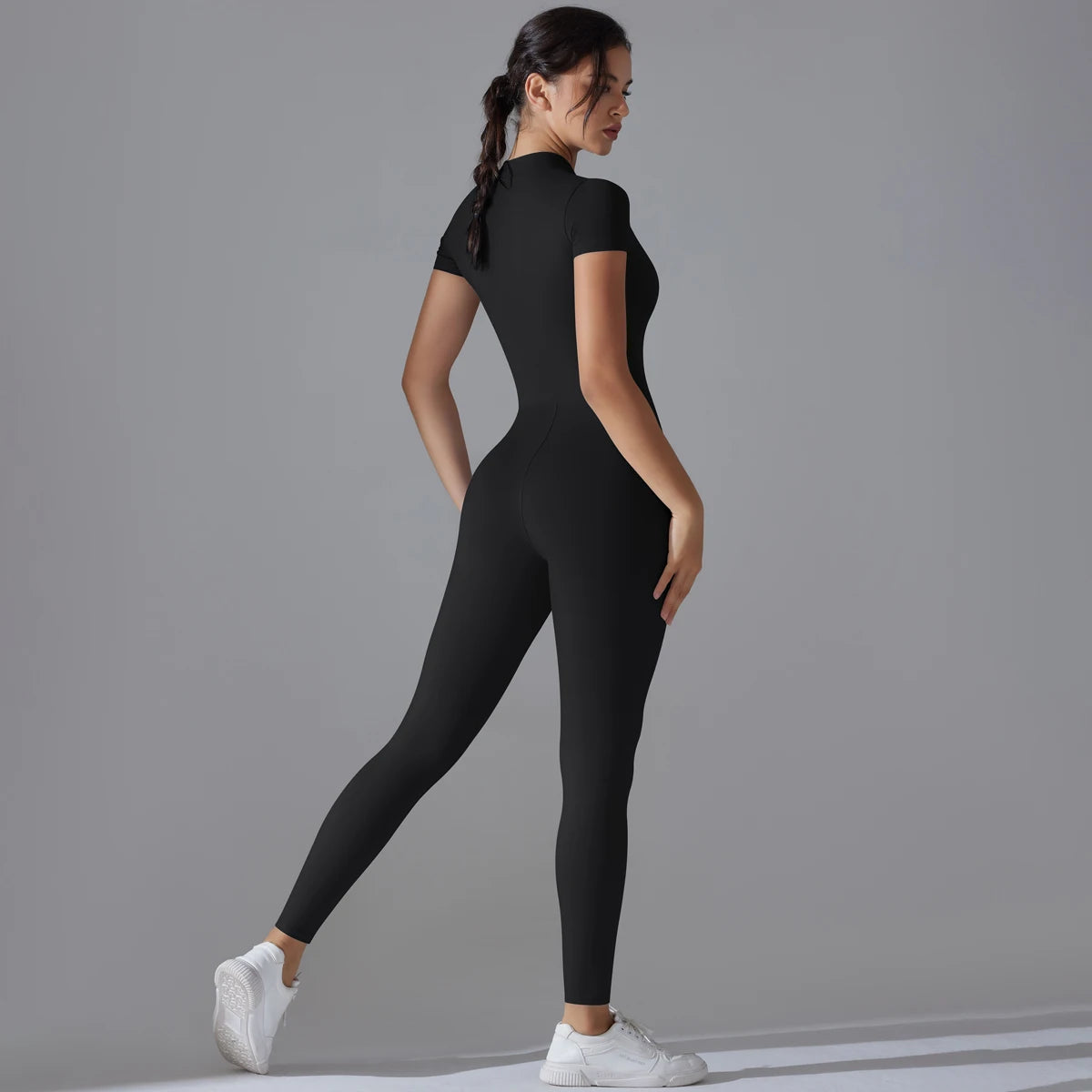 Yoga Set Jumpsuits One-Piece Suit Zipper Short Sleeve