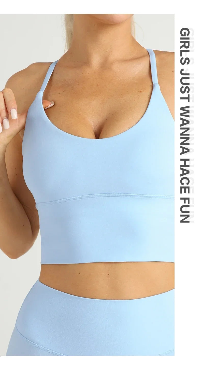 Solid Color Sexy Cross Back Y shape Sports Bra Fitness Sling
