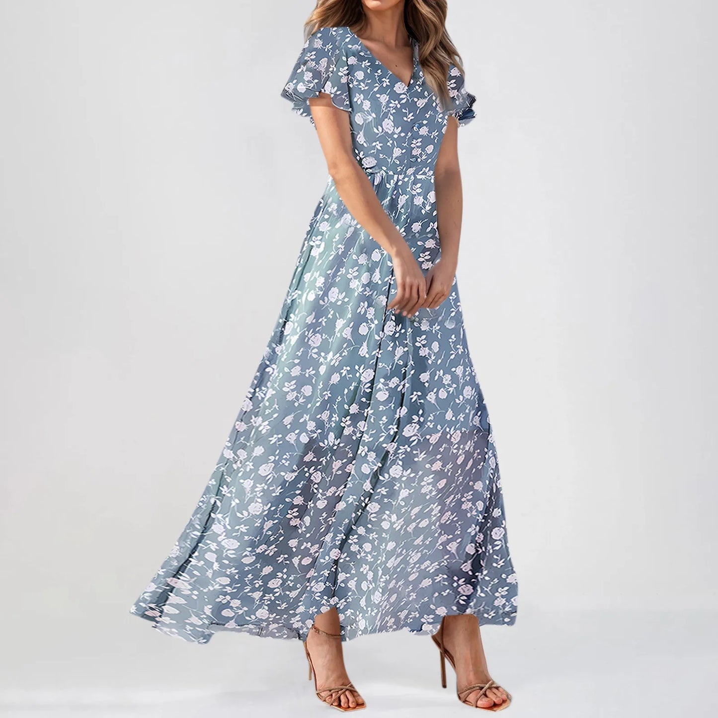 Short Sleeve Maxi Dresses Cute Floral