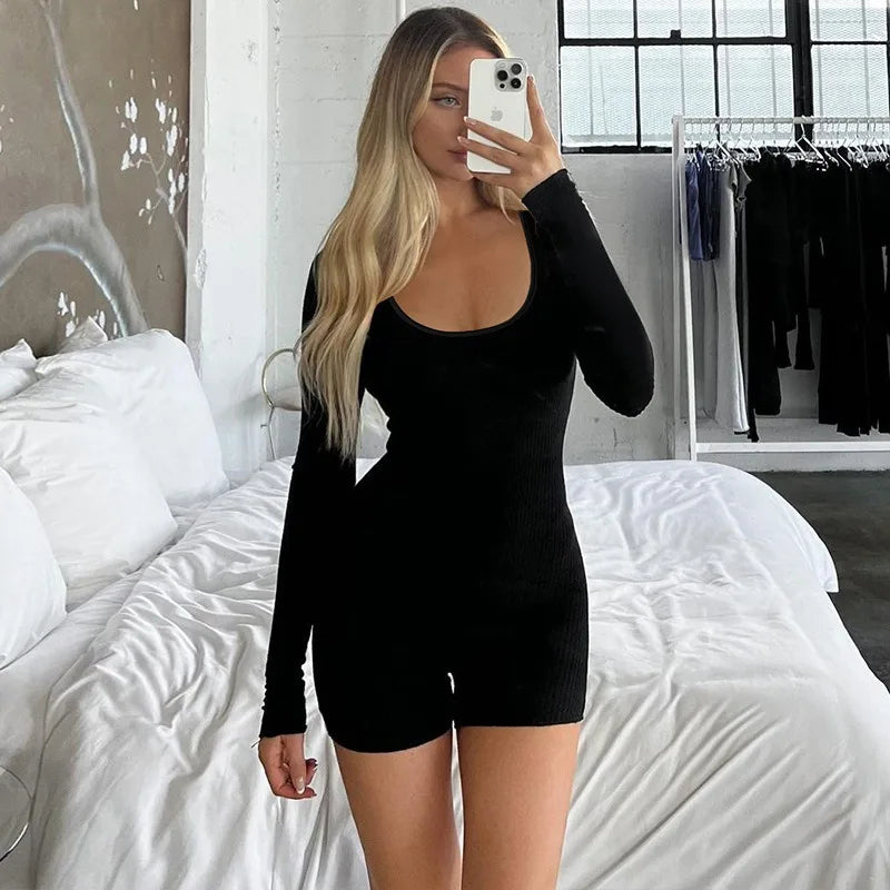 Playsuits For Women Long Sleeves O-Neck Rompers