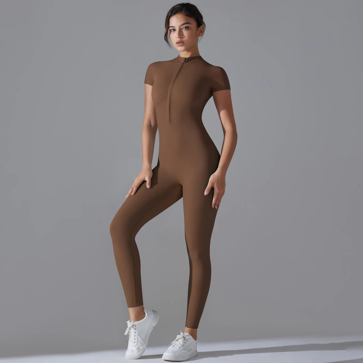 Yoga Set Jumpsuits One-Piece Suit Zipper Short Sleeve