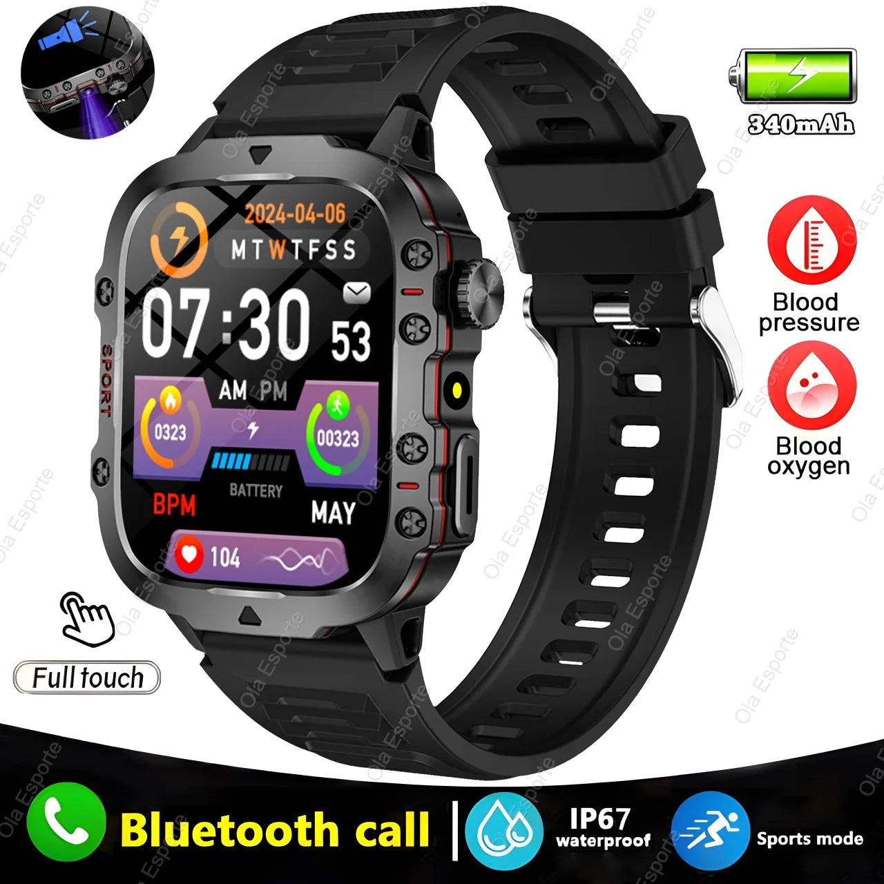 Military Smart Watch Men Outdoor Sports Fitness Tracker
