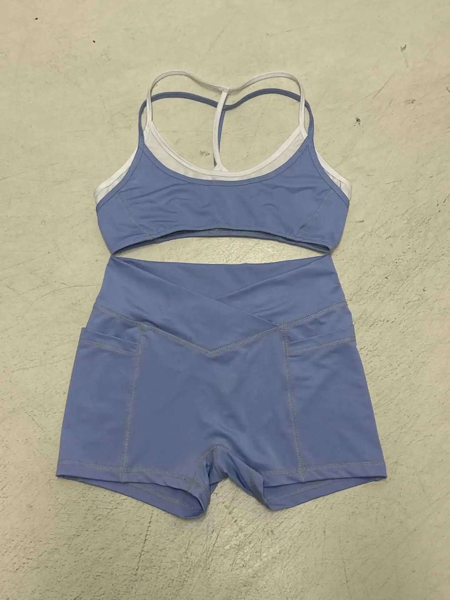 Two Piece Strappy Yoga Top Workout Scrunch Shorts