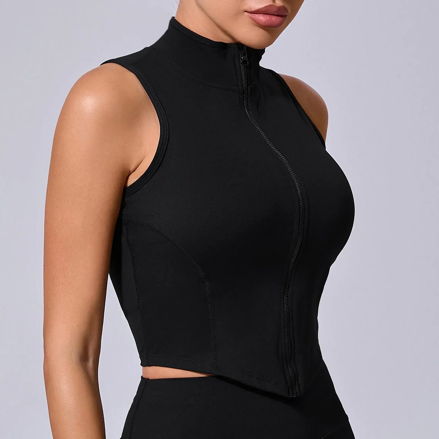 Sleeveless Zipper Sporty Crop Top Breathable, Quick Dry